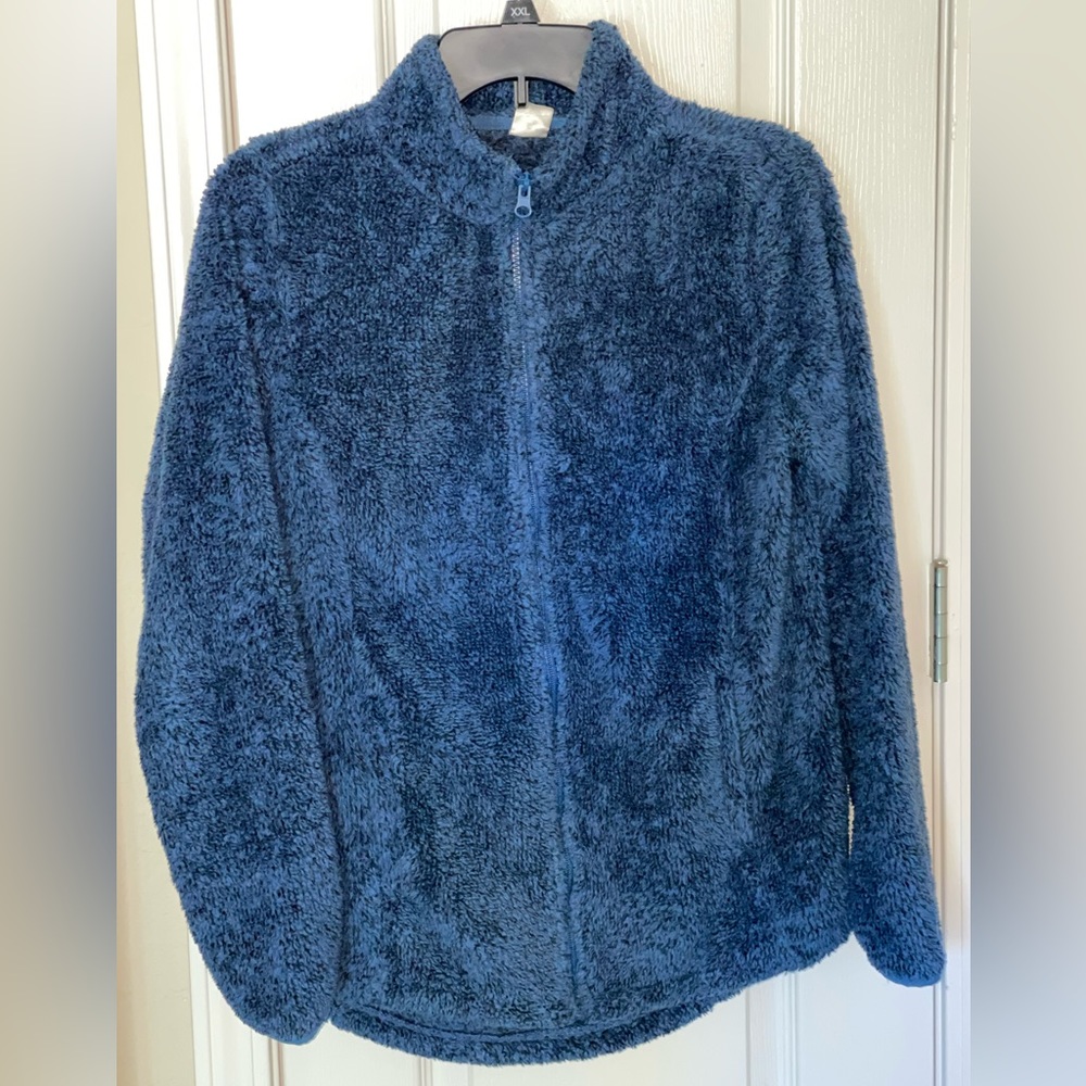 Women’s St. John's Bay 1/4 Zip Navy Blue Sherpa Jacket Size Small 19” Pit To Pit